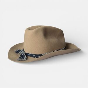 Mossant Annie West Wool Fedora Hat OS Bandana Trim Western Chic